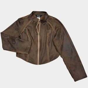 Kim Shui Faux Suede Cropped Jacket Brown Zip Stretch Women's XL